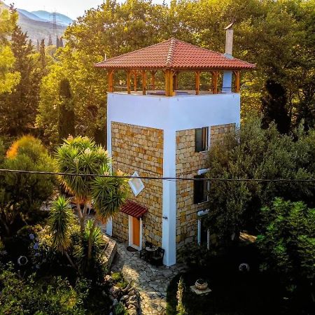 Steinturm Mit Dach-Terrasse Zwischen Fluss, Meer Und Gebirge- Spiti Pirgos Paralia Sergoulas Bagian luar foto