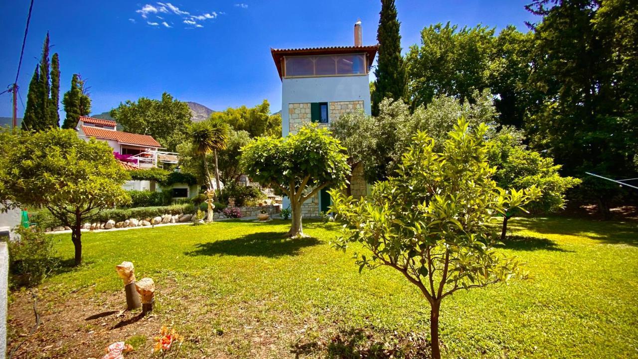 Steinturm Mit Dach-Terrasse Zwischen Fluss, Meer Und Gebirge- Spiti Pirgos Paralia Sergoulas Bagian luar foto